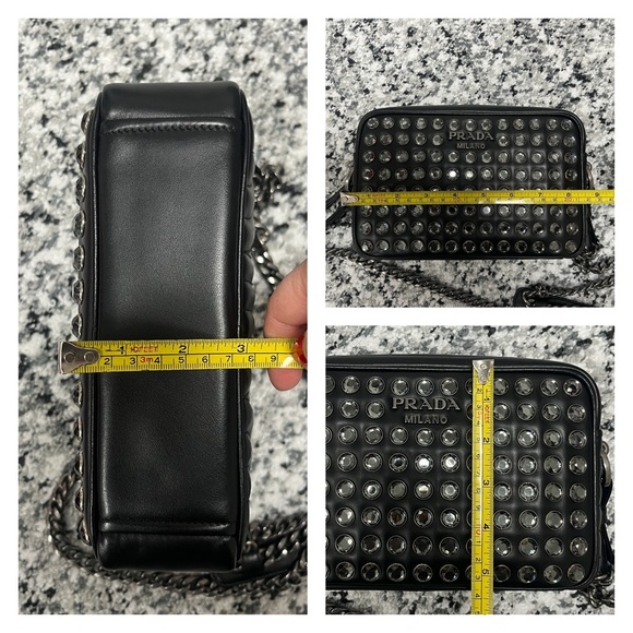 Prada Rhinestone Embellished Diagramme Quilted Camera Bag BLK Leather Cristal - Picture 16 of 17